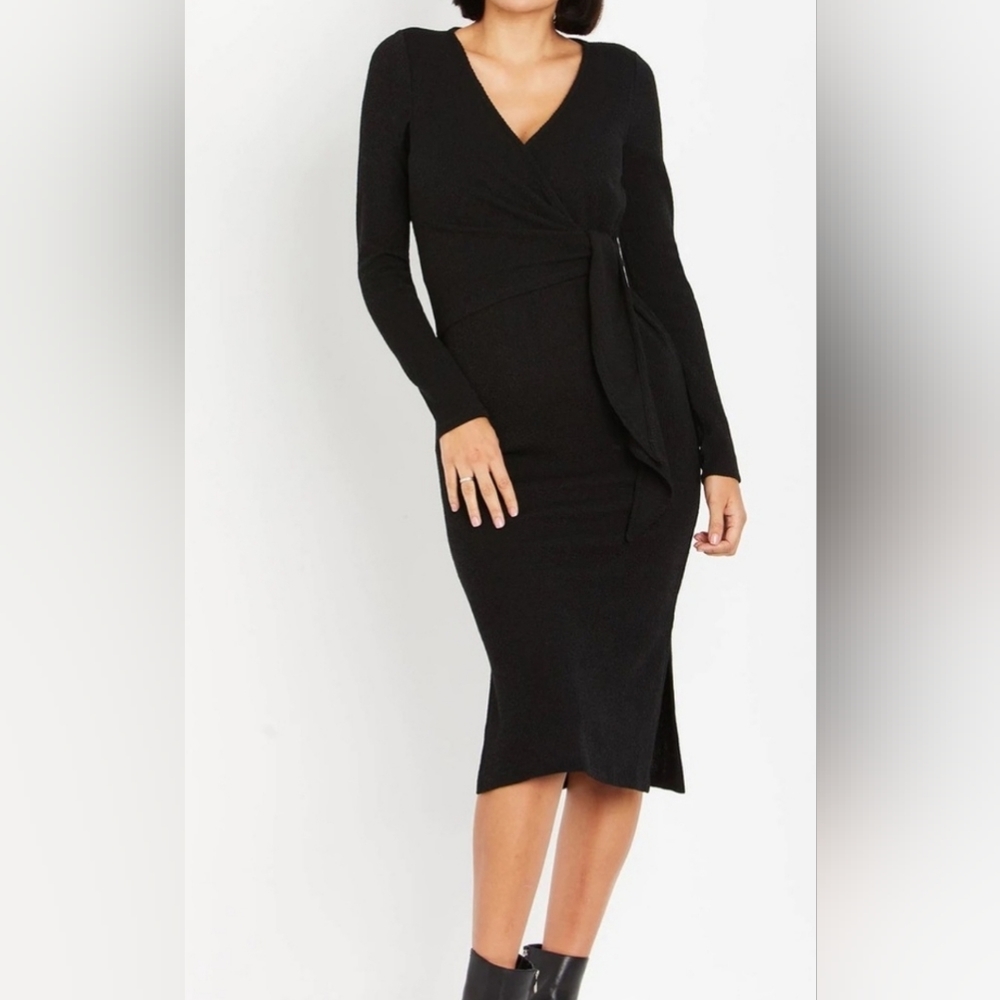 NWT MOTHERHOOD MATERNITY Nursing Side Tide Ribbed Midi Dress. Black. Size: XL